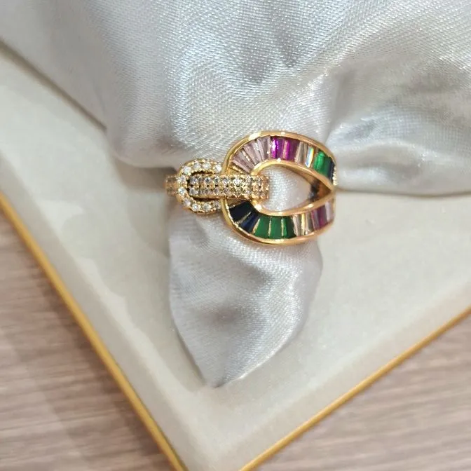 Anel gala luxuoso cravejado colors ajustável