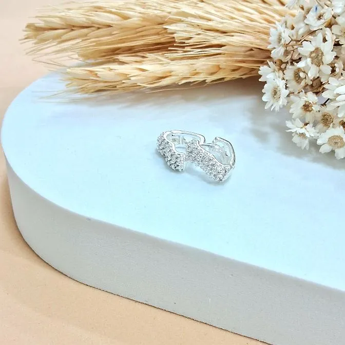 Argolinha p luxo coração cravejado com micro zircônias - prata