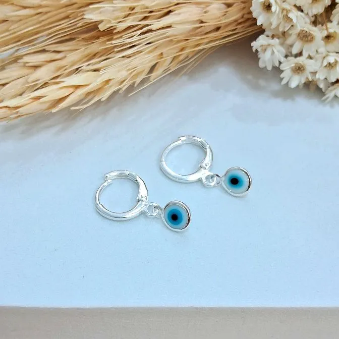 Brinco argolinha  olho grego azul Prata