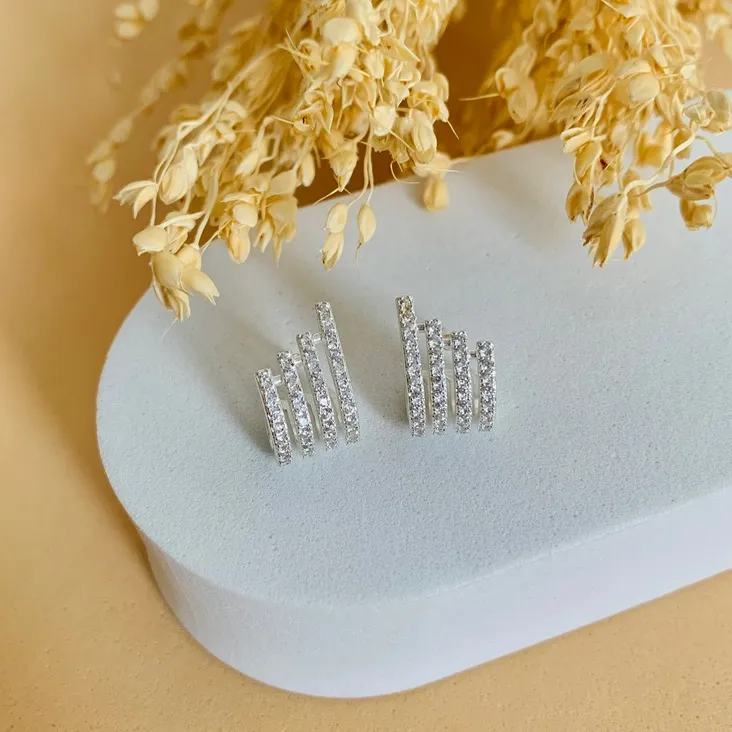 Brinco Ear hook cristais prata