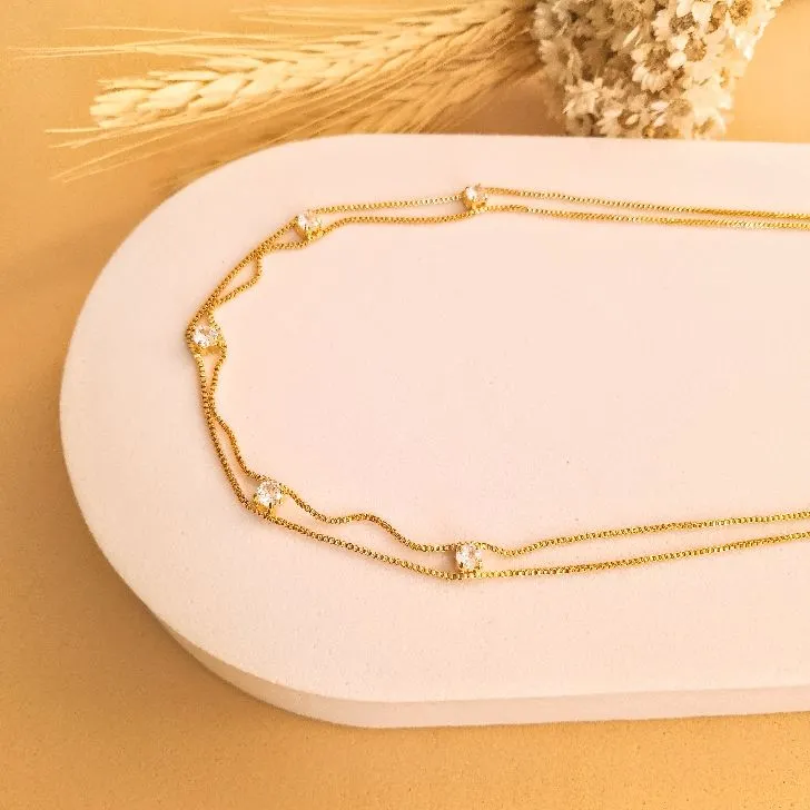 Choker dupla veneziana com zircônias