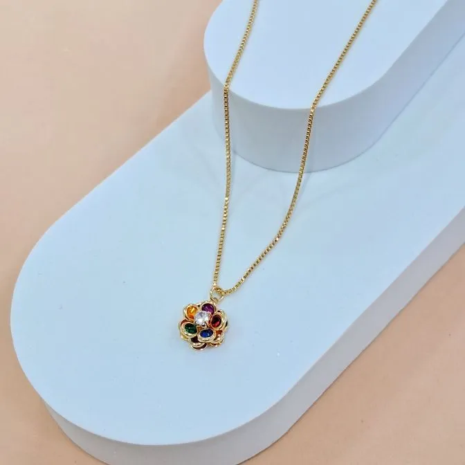Colar flor com zircônia colors