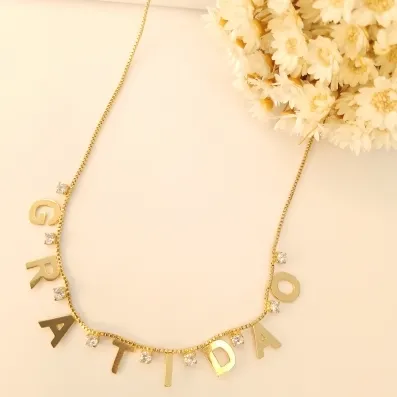 Colar Gratidão com zircônias 