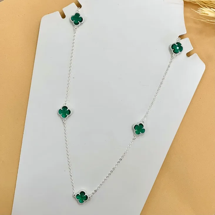 Colar trevos verde VC prata