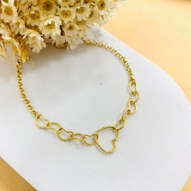 Pulseira amor 5 corações gold