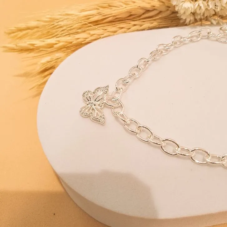 Pulseira Borboleta Cravejada Banho em Prata