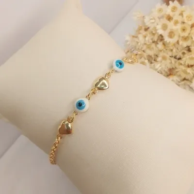 Pulseira coração e olho grego