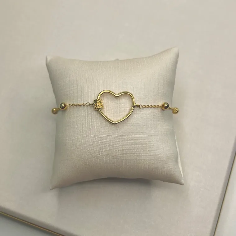 Pulseira coração vazado com detalhes bolinhas gold