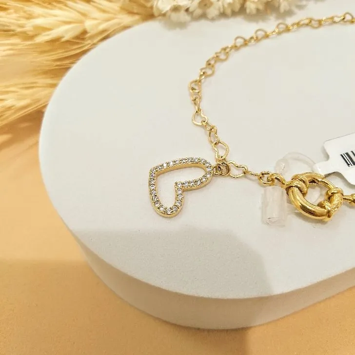 Pulseira corações com fecho boia + coração cravejado
