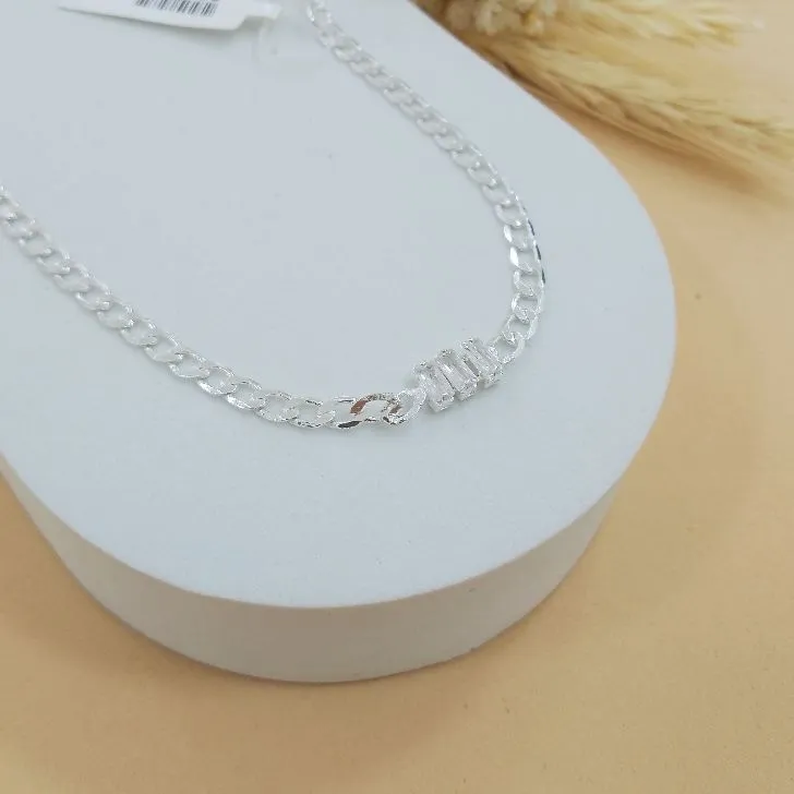 Pulseira elo grumet com riviera baguete - prata