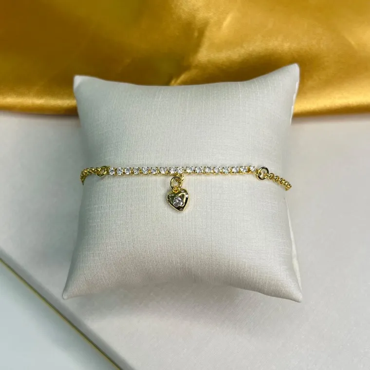 Pulseira luxo corrente cravejada com coração
