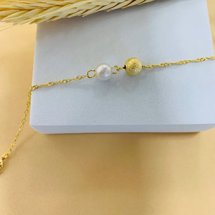 Pulseira luxo pérolas e esfera diamantada elo singapura