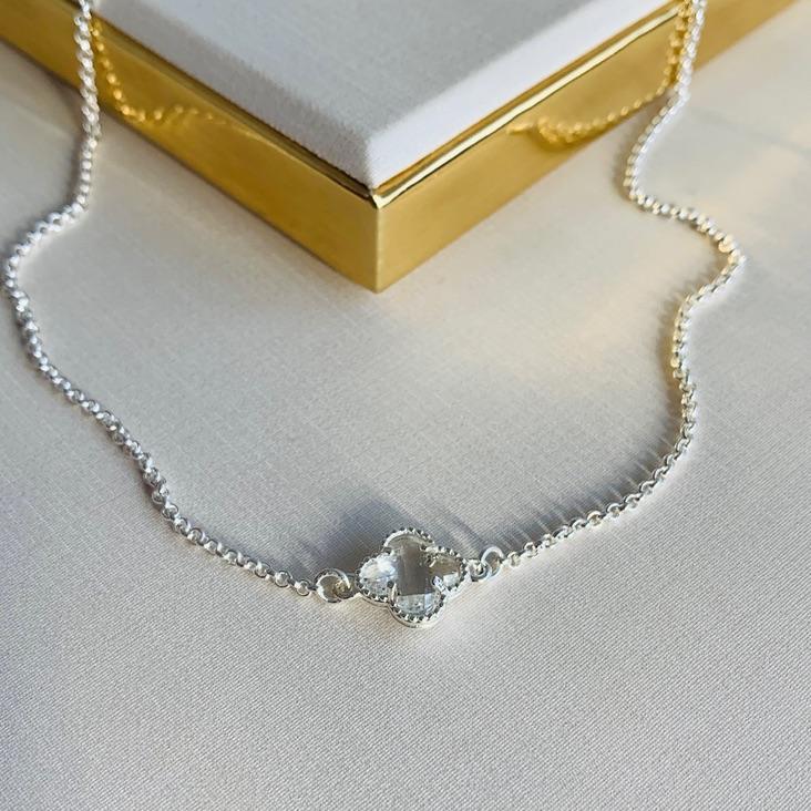Colar 1 trevo cristal Prata