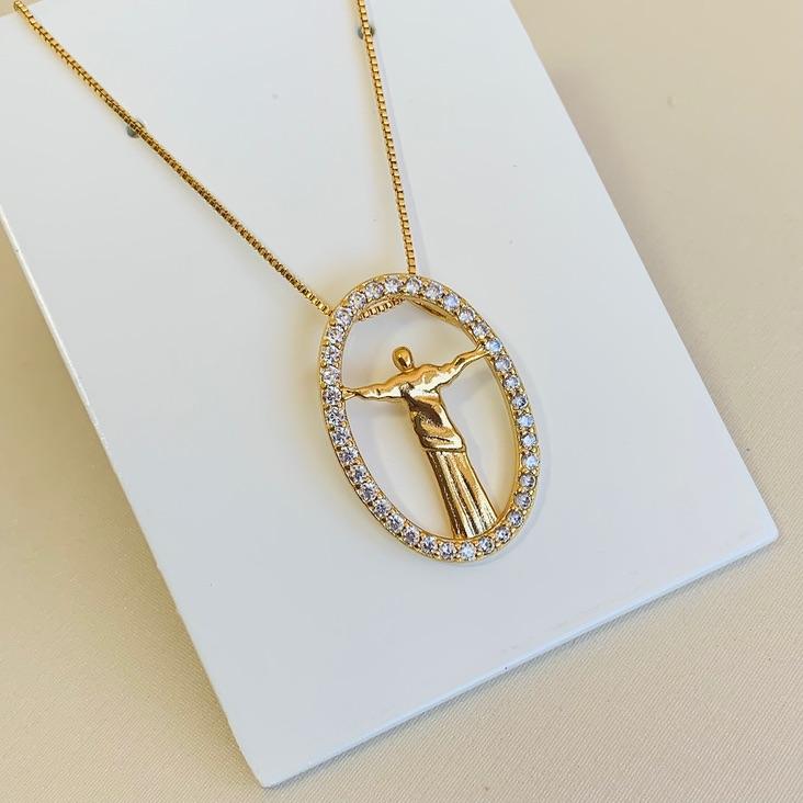 Colar Cristo Redentor cravejado