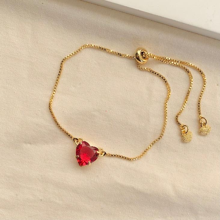 Pulseira coração vermelho regulavel