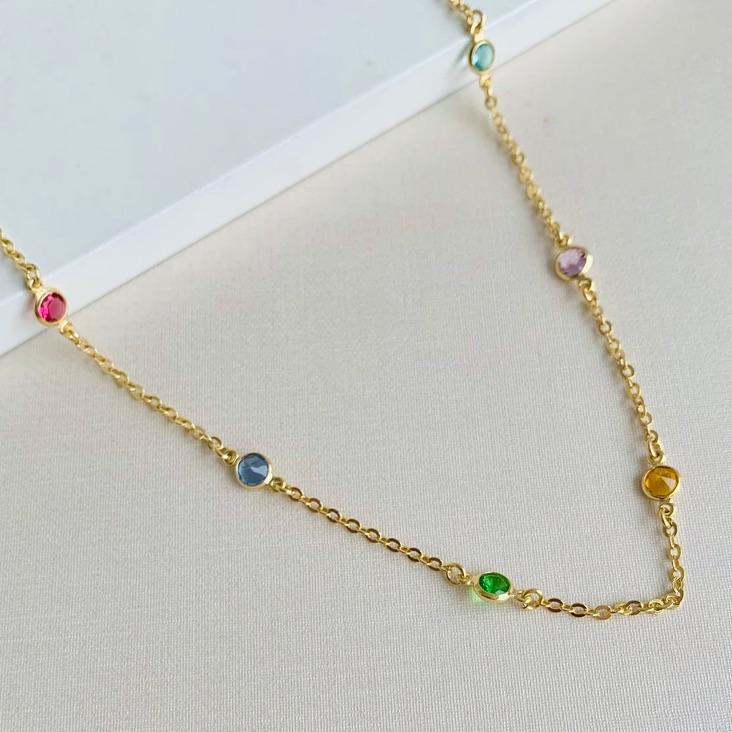 Choker elo corações e zirconias colors