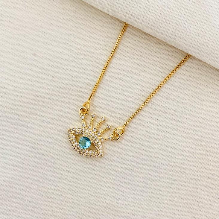 Colar luxo olho grego zirconia verde