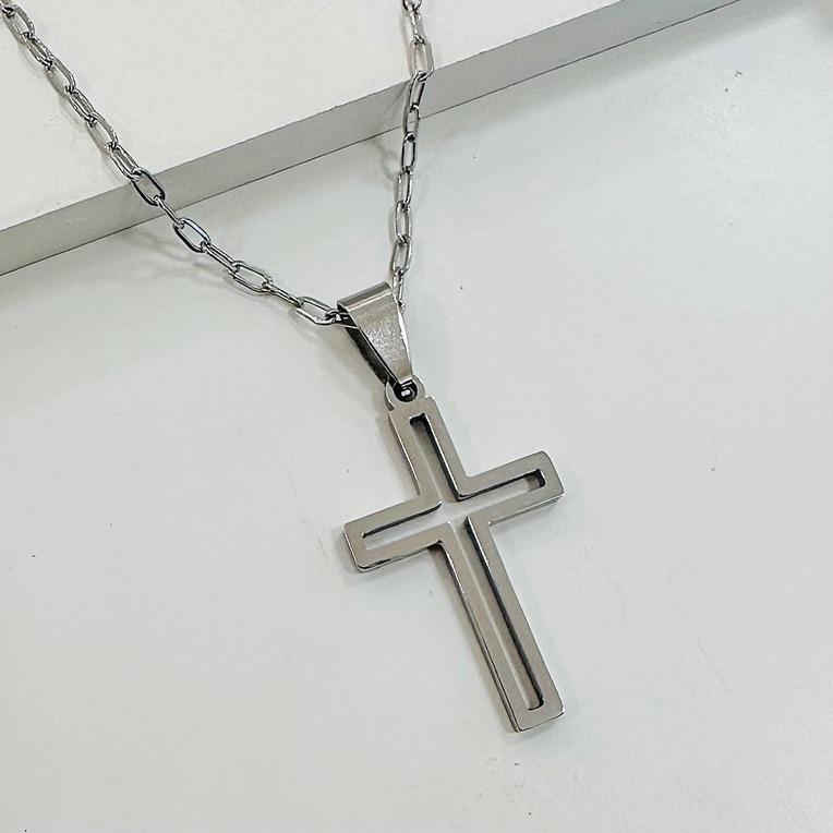 Corrente cartier com crucifixo vazado steel 70cm