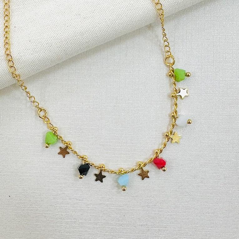 Tornozeleira Pingentes Coloridos e Estrelas