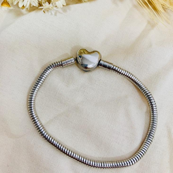 Bracelete Steel de berloque coração