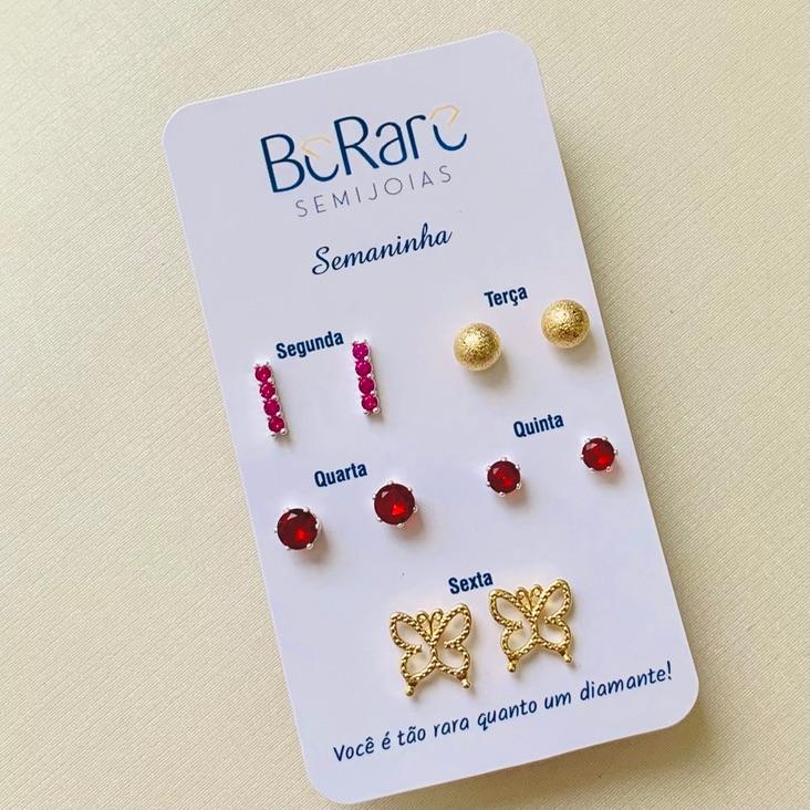 Semaninha vermelho paixão - bolinha escovada, ponto de luz vermelho, borboleta lisa e fio de zirconias rosa