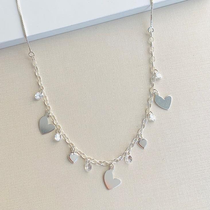 Choker coração com zircônias penduricalhos