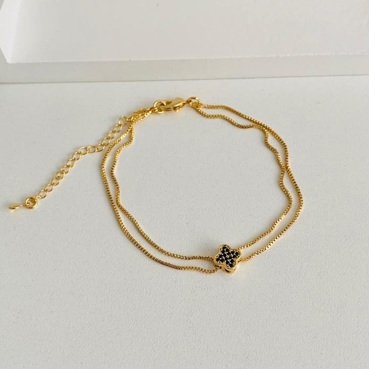 Pulseira dupla veneziana com trevo preto