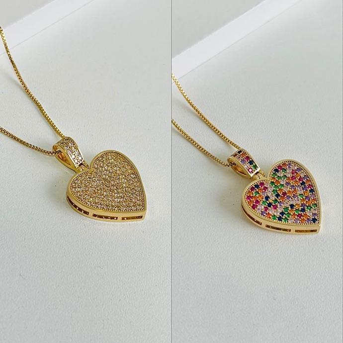 COLAR VENEZIANO COM PINGENTE CORAÇÃO LUXO