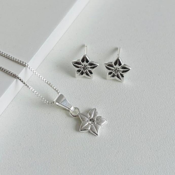 Conjunto flor com zircônia 5 pétalas