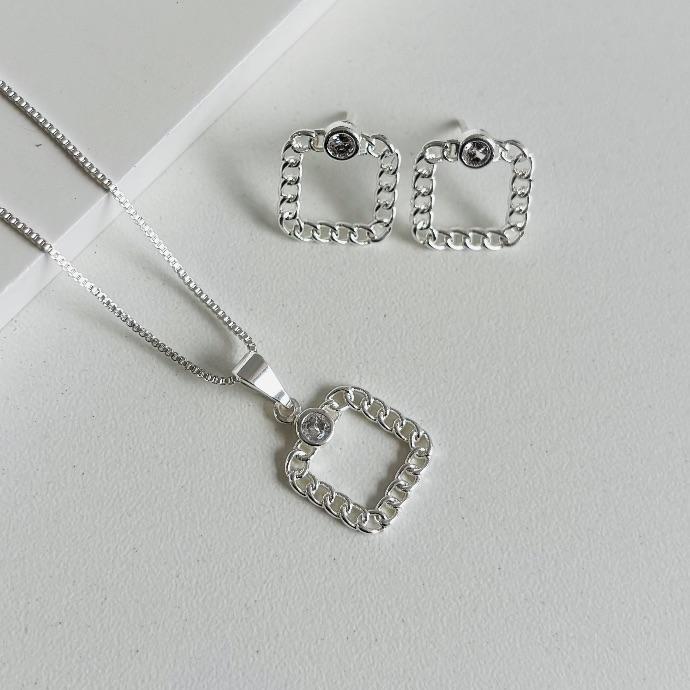 Conjunto quadrado corrente com zircônia