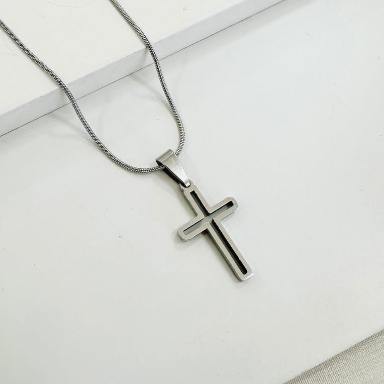 Corrente cordão rabo de rato com cruz vazada steel 60cm M