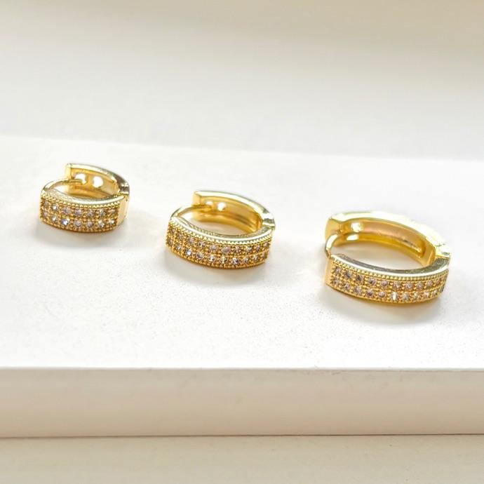 Trio de argolinha cravejada 2 filheiras de zircônias