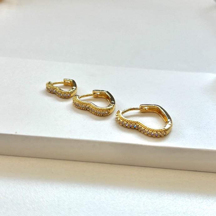 Trio argolinha lux coração cravejada 1 fila