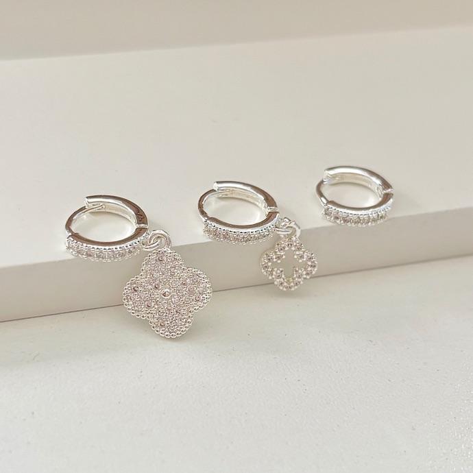 Trio argolinha trevo cravejada