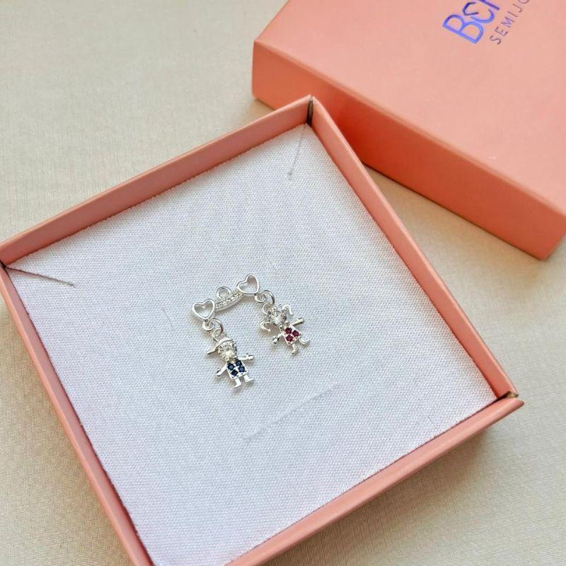 Colar canga dois filhos azul e rosa com zirconia