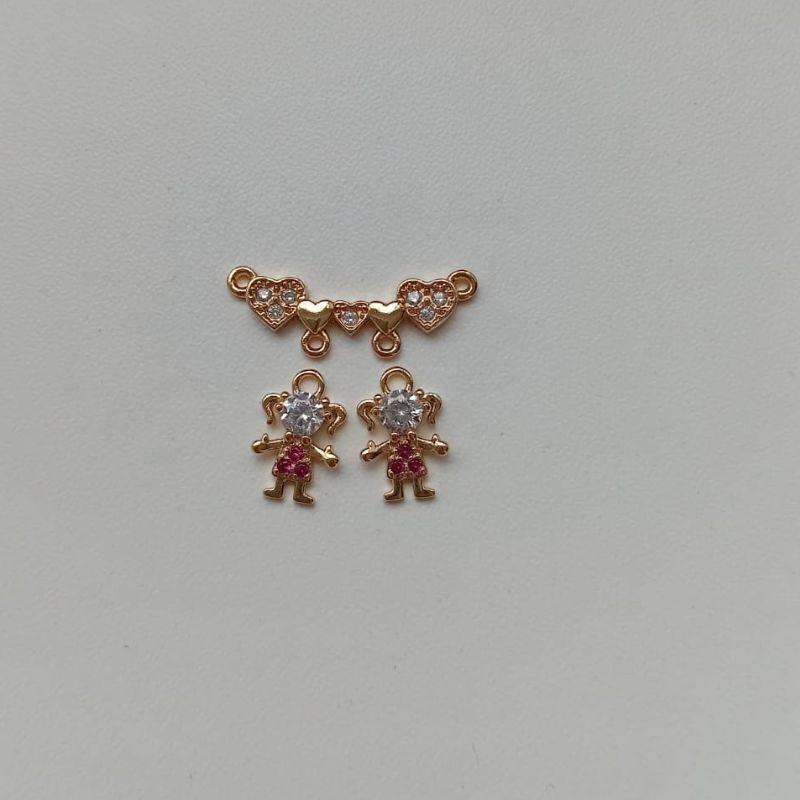 Colar canga dois filhos azul e rosa com zirconia