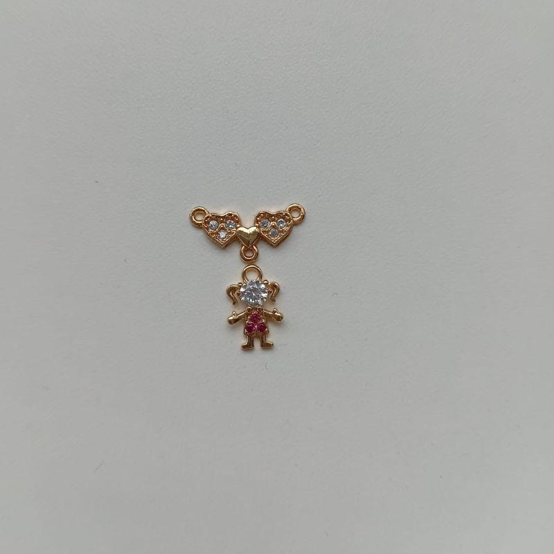 Colar canga um filho cravejado rosa/azul com zirconia