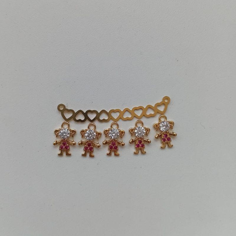 Colar canga vazada cinco filhos azul e rosa com zirconia