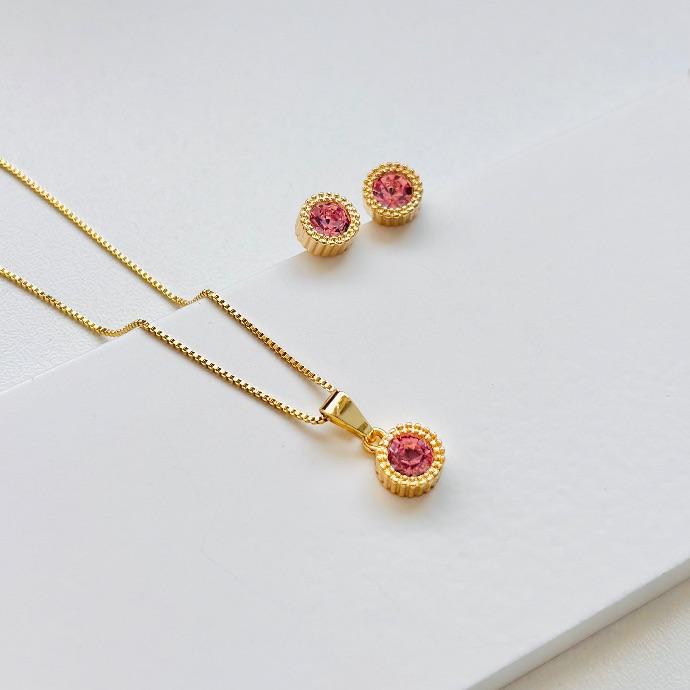 Conjunto zircônia rosa