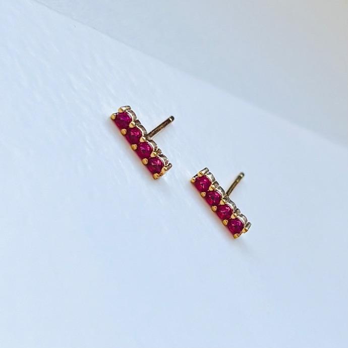 Brinco fio 4 zirconias rosa