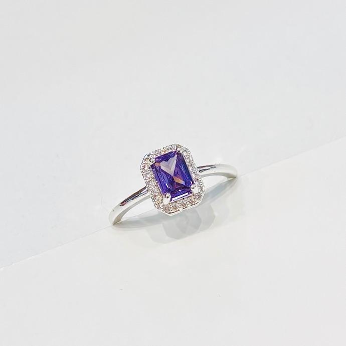 Anel quadrado luxo zirconia lilás com cravejado