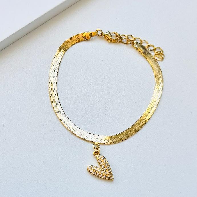 Pulseira luxo fita coração cravejado