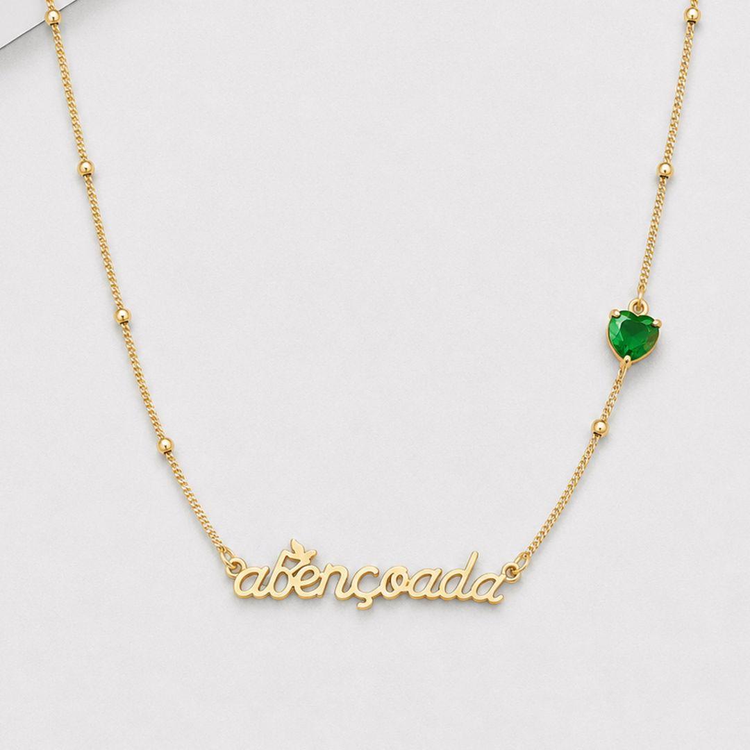 Colar abençoada/benção com zirconia