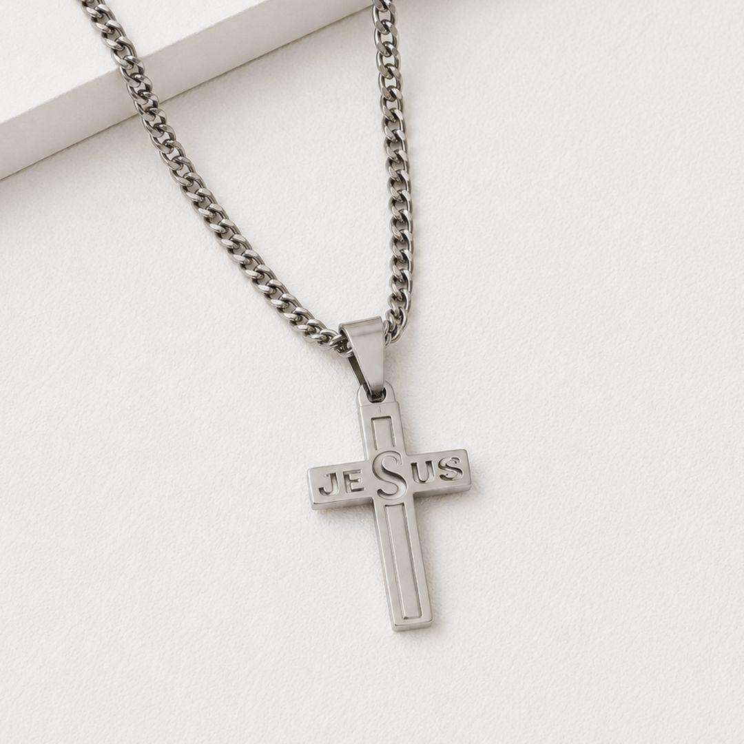 Corrente grumet com Cruz jesus steel 60cm