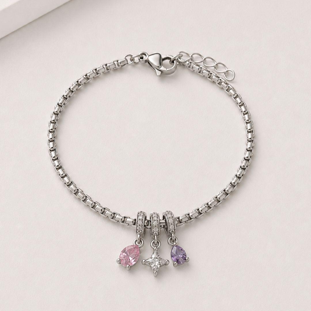 Pulseira pipoca coração estrela e zirconia