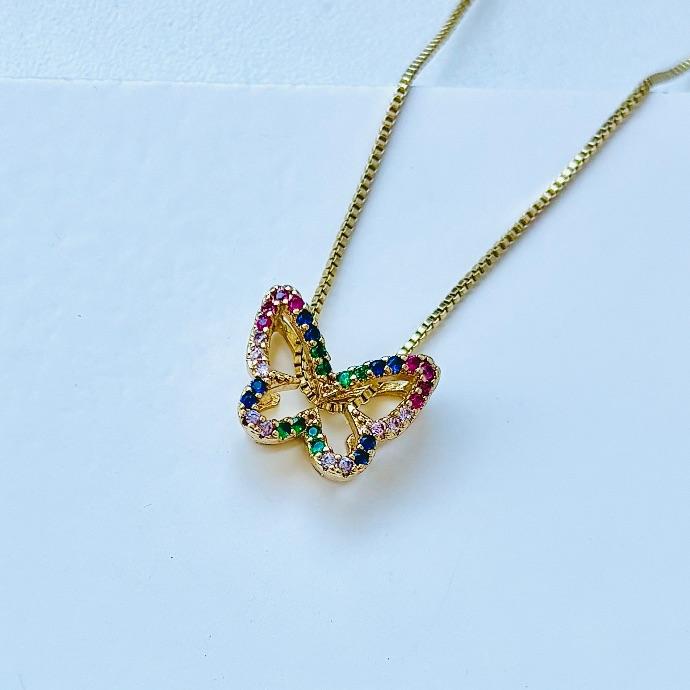 Colar borboleta cravejado quatro cores